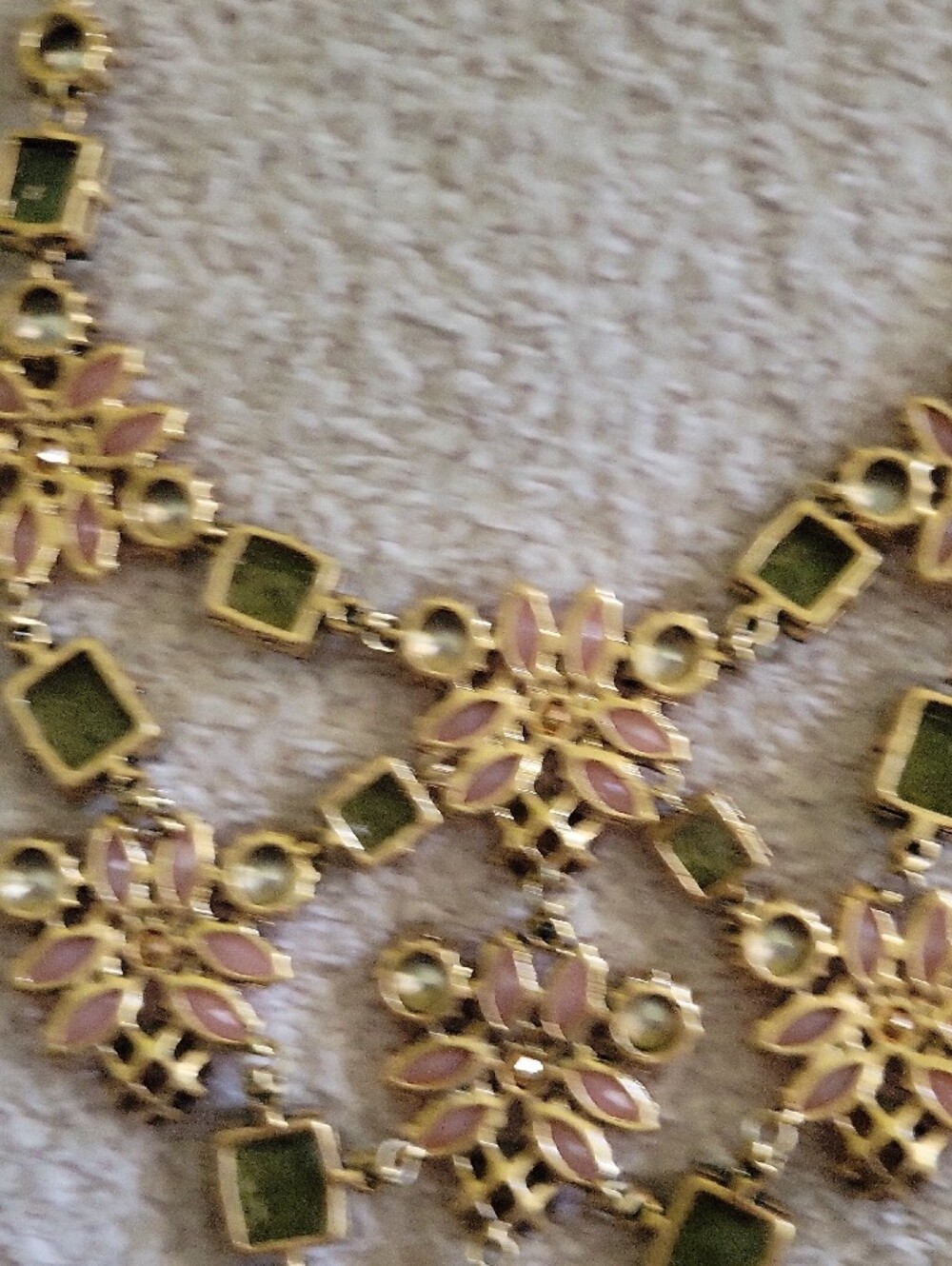 Stella & Dot Pink Floral Statement Necklace with Green and Clear Accents - Picture 4 of 10